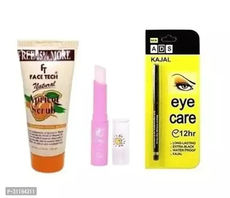 Natural  Apricot Scrub  With Pink Magic Lip Balm  And  Eyecare Black Kajal-thumb0