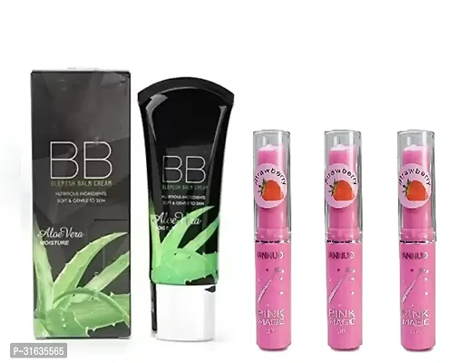 Nexa Bb Aloe Vera Foundation with 3 Pink Lip Balm Pack of 4-thumb0