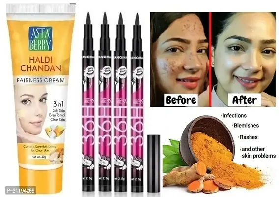 Astaberry  Haldi Chandan Cream, White, Pack Of 1 With 36H Eyeliner Pack Of 4