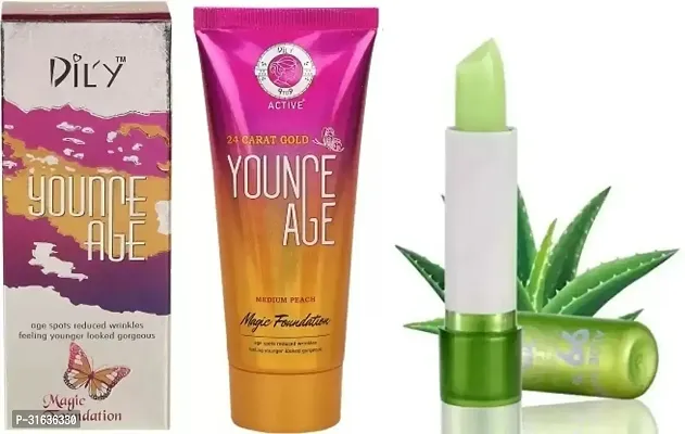 Dily Younge Age Foundation with Aloe Vera Lip Balm Pack of 2