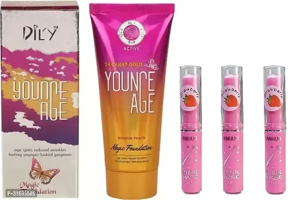 Dily Younge Age  Foundation with 3 Pink Lip Balm Pack of 4