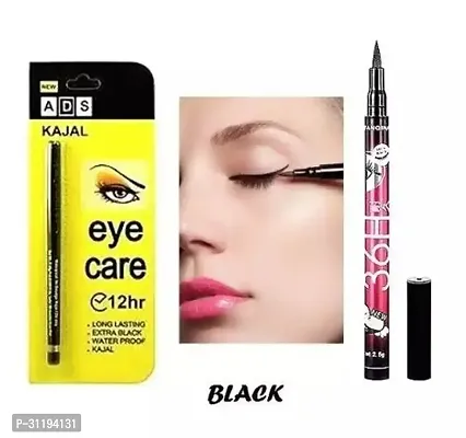 Eye care Kajal 12hr Long Lasting Extra Black Waterproof Kajal with 36H Black Pencil Eyeliner-thumb0