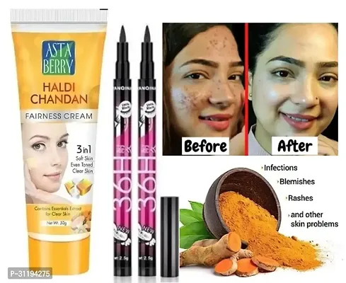 Astaberry  Haldi Chandan Cream, White, Pack Of 1 With 36H Eyeliner Pack Of 2-thumb0