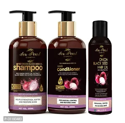 Sea Pearl Cosmetic Red Onion Black Seed Hair Shampoo  With Hair Conditioner And Hair Oil  (Combo)