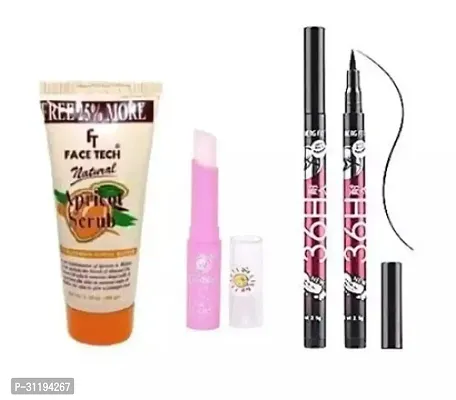 Natural  Apricot Scrub  With Pink Magic Lip Balm  And  36H Black Eyeliner Pack Of 2-thumb0