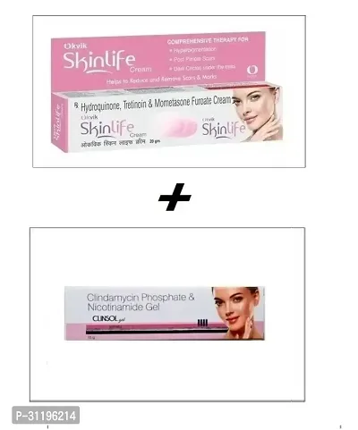 Skinlife Cream for Acne and Clinsol Clindamycin Phosphate  Nicotinamide Gel Combo