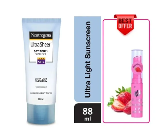 Neutrogena Ultra sheer Sunscreen, SPF 50+, Ultra light, for oily and dry skin 88ML + MAGIC PINK LIP BALM