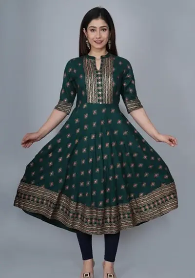 Stylish Rayon Zari Woven Flared Kurta For Women