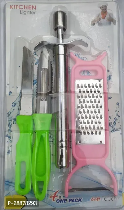 Kitchen tools set combo of vegetable knife, stainless steel grater, gas lighter, and peeler