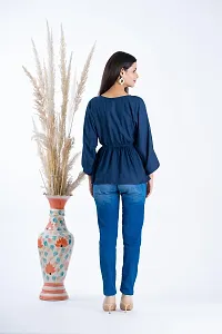 Clothekettle Women's Rayon Solid A-Line V- Neck Drawstring Top | Navy Blue |-thumb4