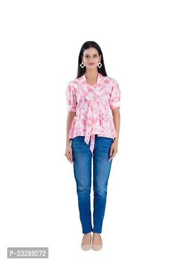 Clothekettle Women's Rayon Floral Printed A-Line V- Neck Short Top | Pink  White |