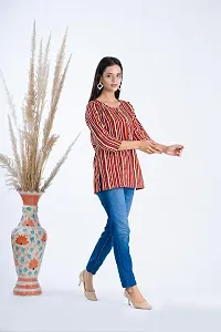 Clothekettle Women's Cotton Straight Line Printed Straight Round Neck Short Kurti Top | Multicolor |-thumb2