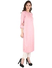 Women's Striped Straight Pink Cotton Blend Kurta-thumb2