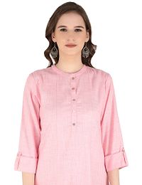 Women's Striped Straight Pink Cotton Blend Kurta-thumb4