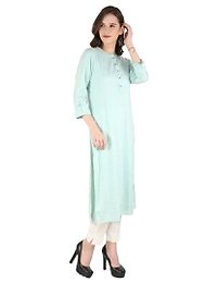 Women's Striped Straight Blue Cotton Blend Kurta-thumb2