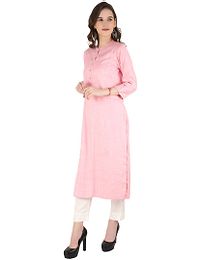 Women's Striped Straight Pink Cotton Blend Kurta-thumb3