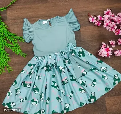 Fabulous Green Net Printed Frocks Dress For Girls-thumb0