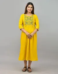 ATTiREZiLLA Women's Rayon Maternity Gown Feeding Kurti | Embroidery Maternity Dress (XX-Large, Yellow)-thumb1
