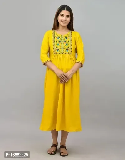 ATTiREZiLLA Women's Rayon Maternity Gown Feeding Kurti | Embroidery Maternity Dress (XX-Large, Yellow)-thumb2