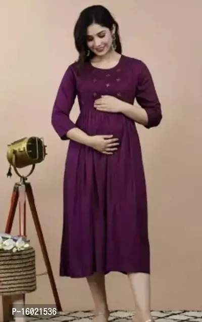 Trendy Purple Rayon Printed Maternity Kurti For Women-thumb0