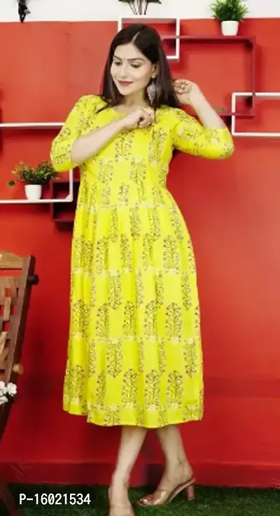 Trendy Yellow Rayon Printed Maternity Kurti For Women