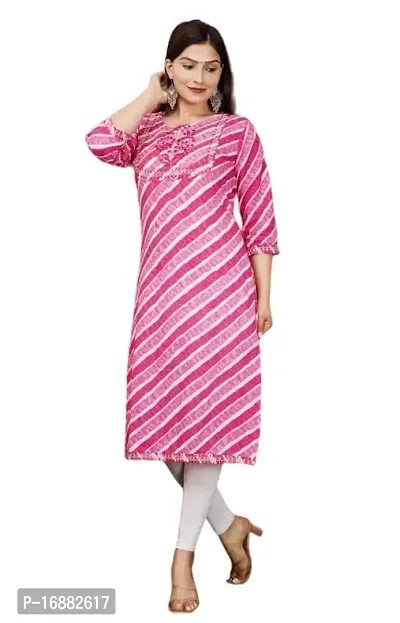 ATTiREZiLLA Women Cotton Laheriya Print Straight Kurta (Large, Pink)-thumb0