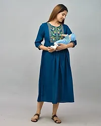 ATTiREZiLLA Women's Rayon Maternity Gown Feeding Kurti | Embroidery Maternity Dress (XX-Large, Nevy Blue)-thumb4