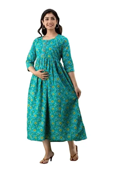 ATTiREZiLLA Women's Floral Anarkali Maternity Feeding Kurti (XX-Large, FEROJI)