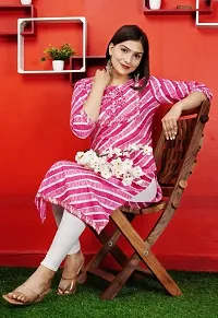 ATTiREZiLLA Women Cotton Laheriya Print Straight Kurta (Large, Pink)-thumb4