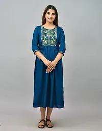 ATTiREZiLLA Women's Rayon Maternity Gown Feeding Kurti | Embroidery Maternity Dress (XX-Large, Nevy Blue)-thumb1