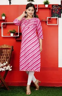ATTiREZiLLA Women Cotton Laheriya Print Straight Kurta (Large, Pink)-thumb1