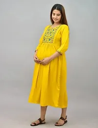 ATTiREZiLLA Women's Rayon Maternity Gown Feeding Kurti | Embroidery Maternity Dress (XX-Large, Yellow)-thumb3