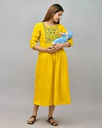 ATTiREZiLLA Women's Rayon Maternity Gown Feeding Kurti | Embroidery Maternity Dress (XX-Large, Yellow)-thumb4