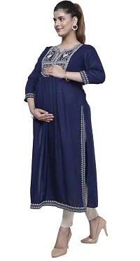 ATTiREZiLLA Women's Solid Rayon Maternity/Feeding Kurti with Embroidery On Neck (X-Large)-thumb2