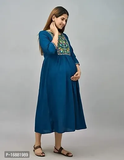 ATTiREZiLLA Women's Rayon Maternity Gown Feeding Kurti | Embroidery Maternity Dress (XX-Large, Nevy Blue)-thumb4