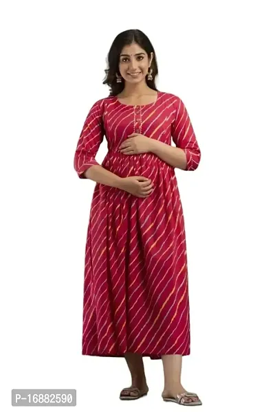 ATTiREZiLLA Pre  Post Maternity/Nursing Maxi Dress with Both Sides Zipper for Easy Feeding (Medium, Pink)-thumb0