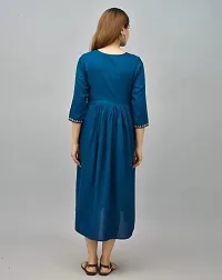 ATTiREZiLLA Women's Rayon Maternity Gown Feeding Kurti | Embroidery Maternity Dress (XX-Large, Nevy Blue)-thumb2
