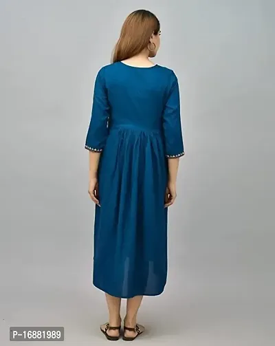 ATTiREZiLLA Women's Rayon Maternity Gown Feeding Kurti | Embroidery Maternity Dress (XX-Large, Nevy Blue)-thumb3