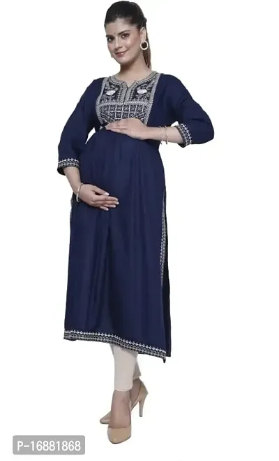 ATTiREZiLLA Women's Solid Rayon Maternity/Feeding Kurti with Embroidery On Neck (X-Large)-thumb0