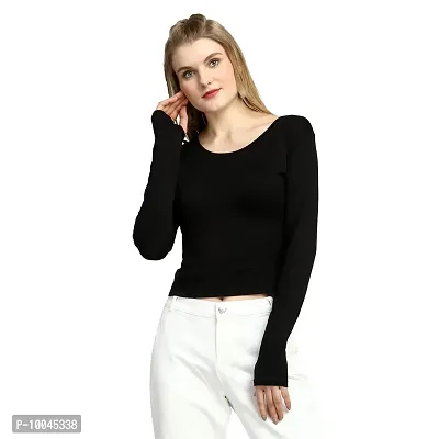 TWINSBOYS Casual Black Top with Thumbhole for Women