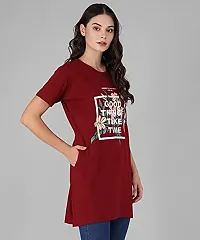 TWINSBOYS Casual Longline Round Neck Maroon T-Shirt for Women's-thumb4