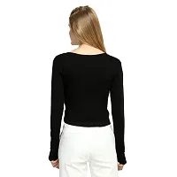 TWINSBOYS Casual Black Top with Thumbhole for Women-thumb2