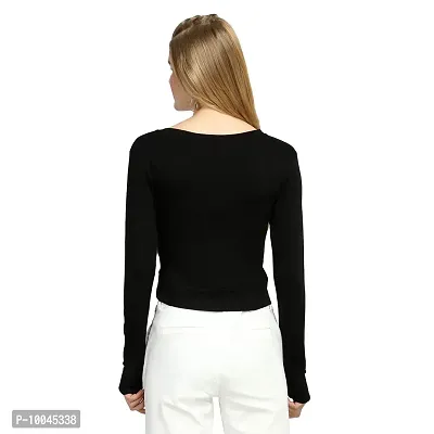 TWINSBOYS Casual Black Top with Thumbhole for Women-thumb3