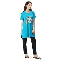 TWINSBOYS Casual Longline Round Neck Green T-Shirt for Women's-thumb4