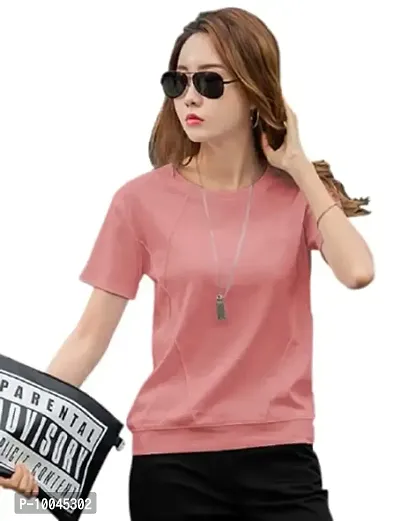 TWINSBOYS Women 's Casual Half-Sleeve Cotton Regular T-Shirt-(Multi-Color) (Large, Peach)