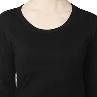 Viral Trend Cotton 3/4th / Half Sleeves Round Neck Tshirt for Women (Black)-thumb5