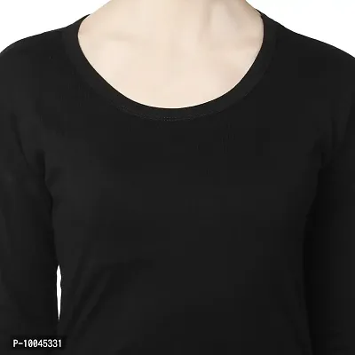 Viral Trend Cotton 3/4th / Half Sleeves Round Neck Tshirt for Women (Black)-thumb6