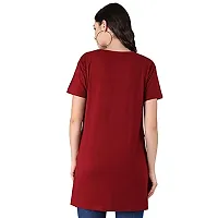 TWINSBOYS Casual Longline Round Neck Maroon T-Shirt for Women's-thumb2