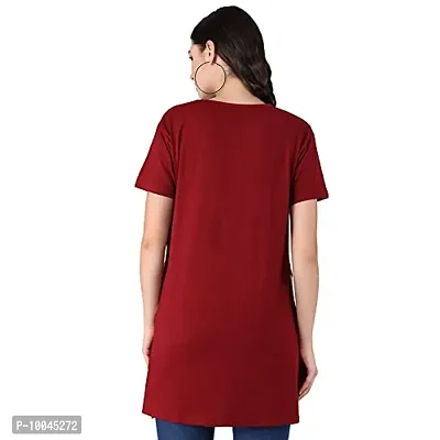 TWINSBOYS Casual Longline Round Neck Maroon T-Shirt for Women's-thumb3