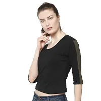 Viral Trend Cotton 3/4th / Half Sleeves Round Neck Tshirt for Women (Black)-thumb4